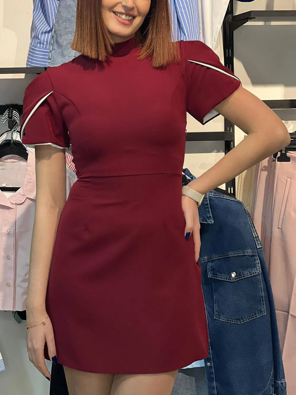 Elegant Sweet Moment Slit Short Sleeve Backless Bow Mini Dress