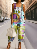 Women's Colorblock Geometric Art Print Casual Jumpsuit