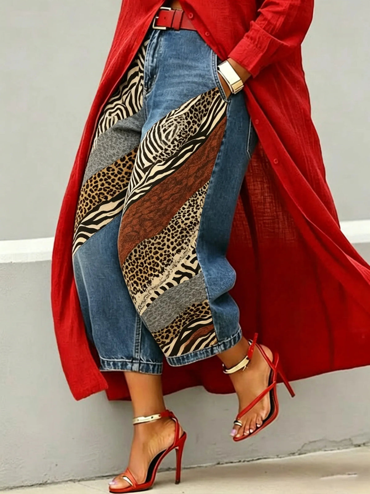 Women's Vintage Ethnic-print Artistic-print Jeans With Pockets