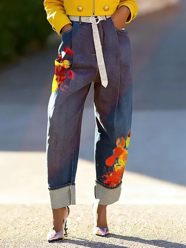 Denim Casual Printing Jeans With No Belt
