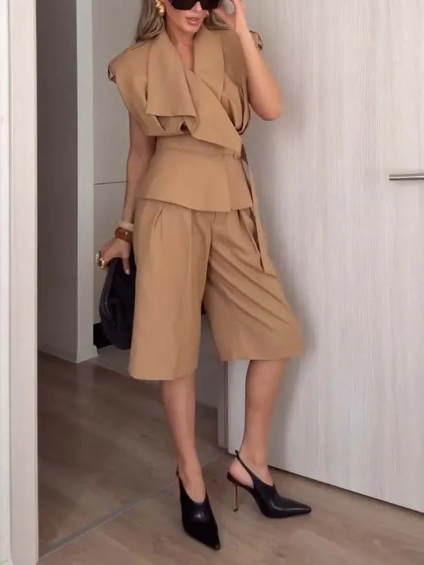 Vintage Belt Vest And Shorts Set - Shorts