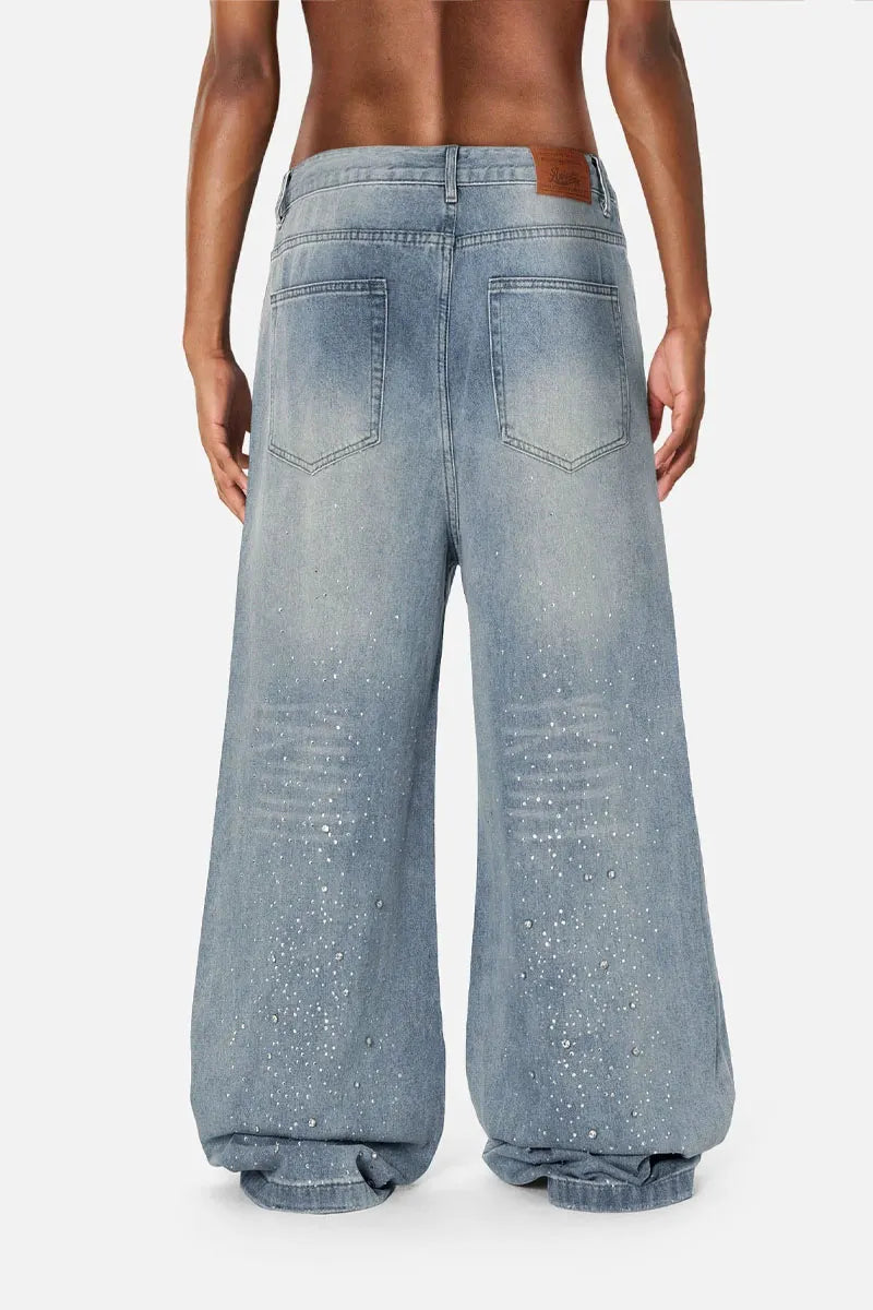 Men's Rhinestone Wide Leg Baggy Jeans