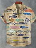 Colorful Fish Shoal Japanese Linen Short-sleeved Shirt