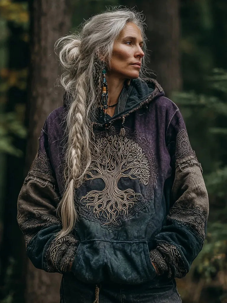 Women's Magic Tree Of Life Cozy Gradient Bohemian Hoodie