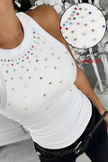 Ladies' Fashionable Casual Round Neck Wide Shoulder Strap Fashionable Casual Colorful Diamond Vest