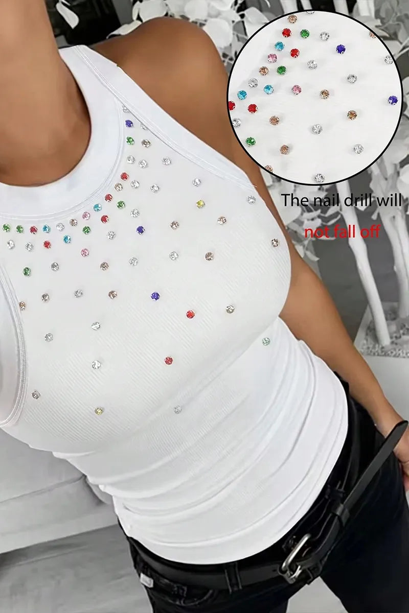 Ladies' Fashionable Casual Round Neck Wide Shoulder Strap Fashionable Casual Colorful Diamond Vest