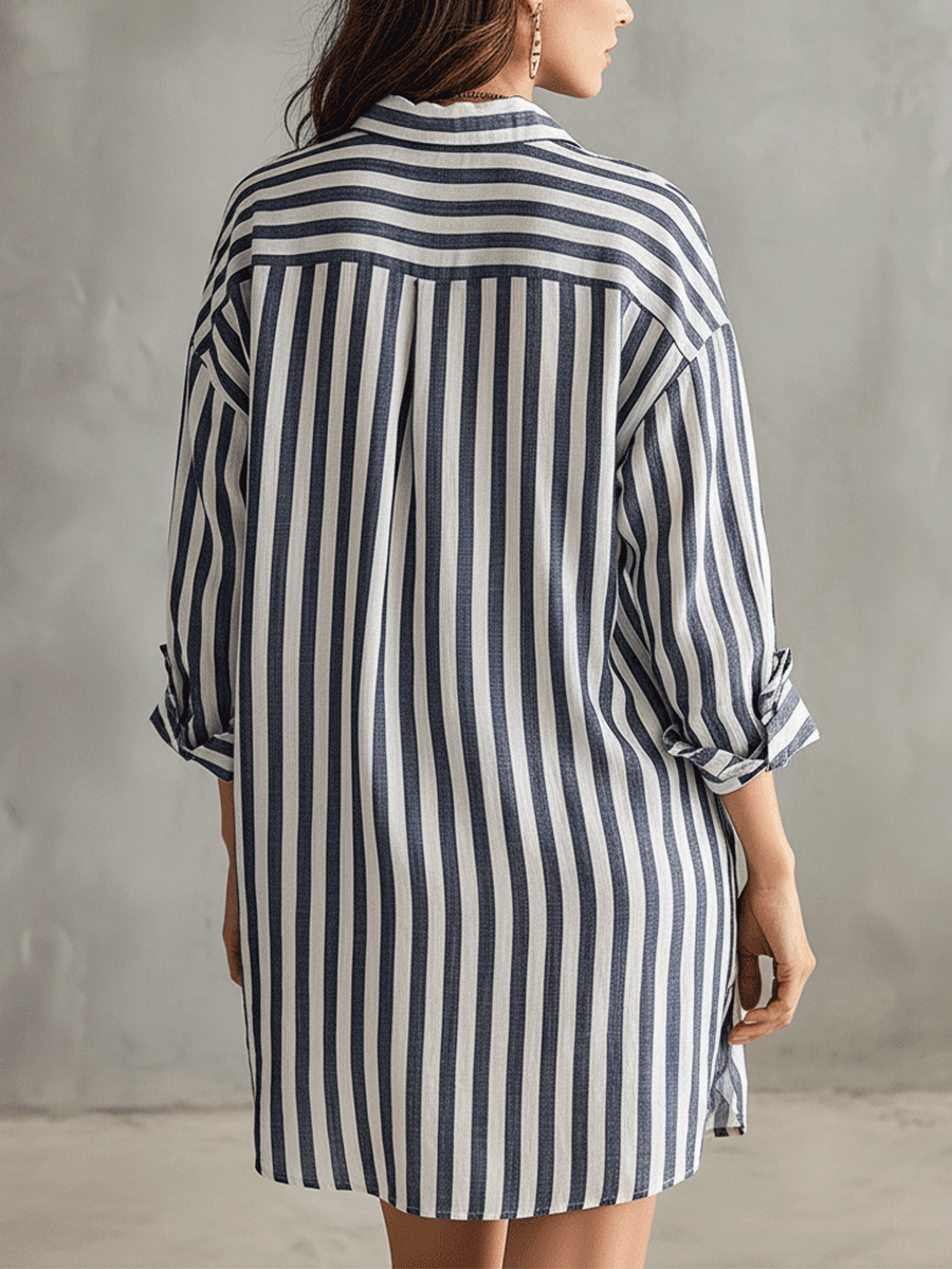 Relaxed Striped Oversized Blue & White Shirt Mini Dress