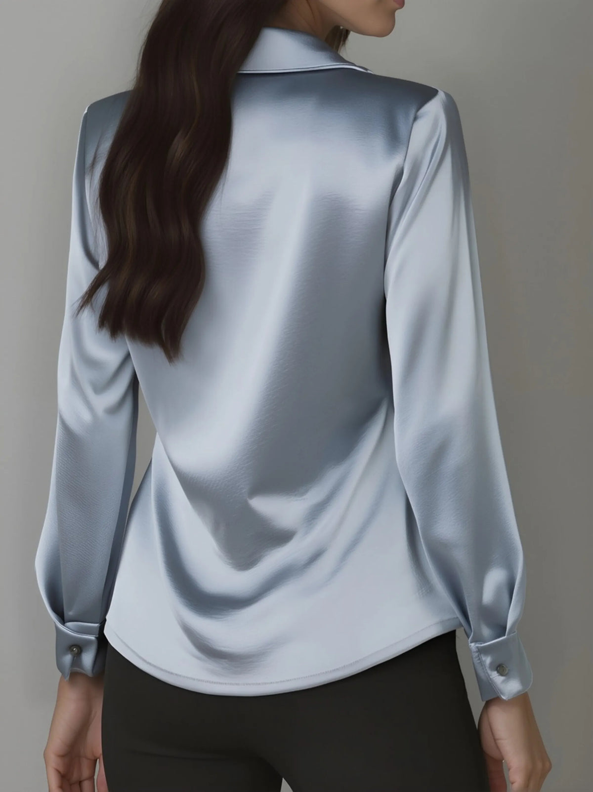 Elegant White Satin Blouse with Draped Neckline