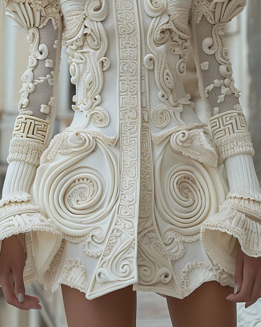 Fashion Turtleneck 3D Embroidery Long Sleeve Mini Dress