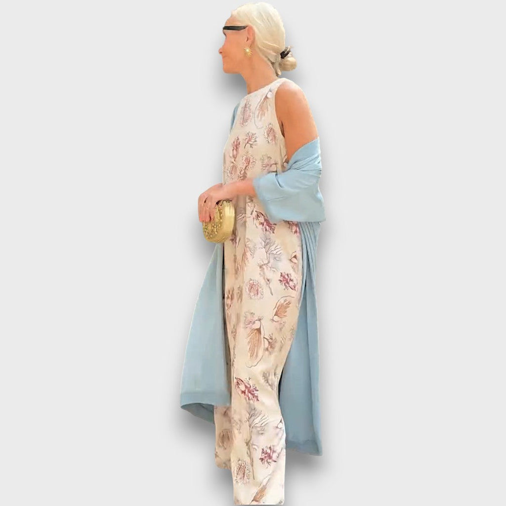 Long Floral Dress with Airy Jacket