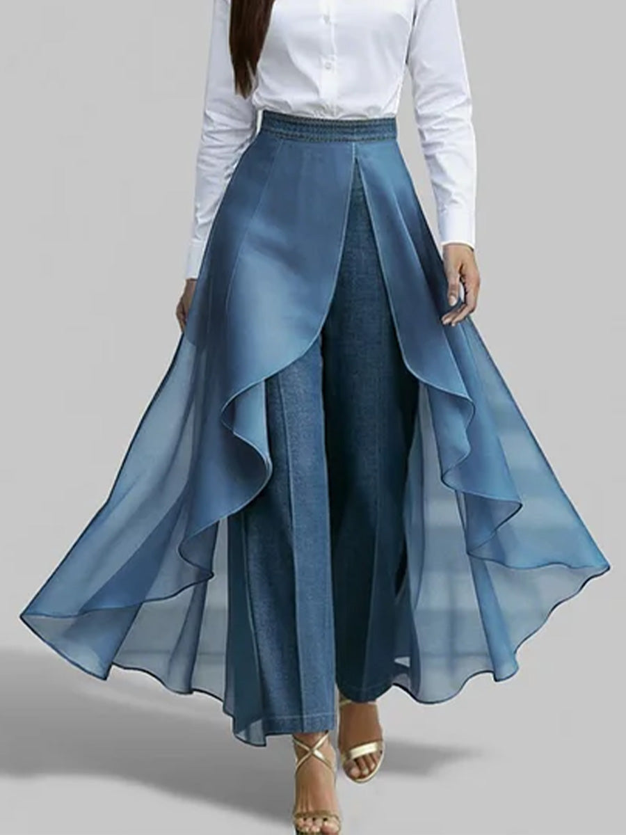 Women's High-waisted Casual Loose Chiffon Patchwork Jeans