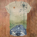 Women's Mountain Sunrise Painting Art Print V Neck T-Shirt