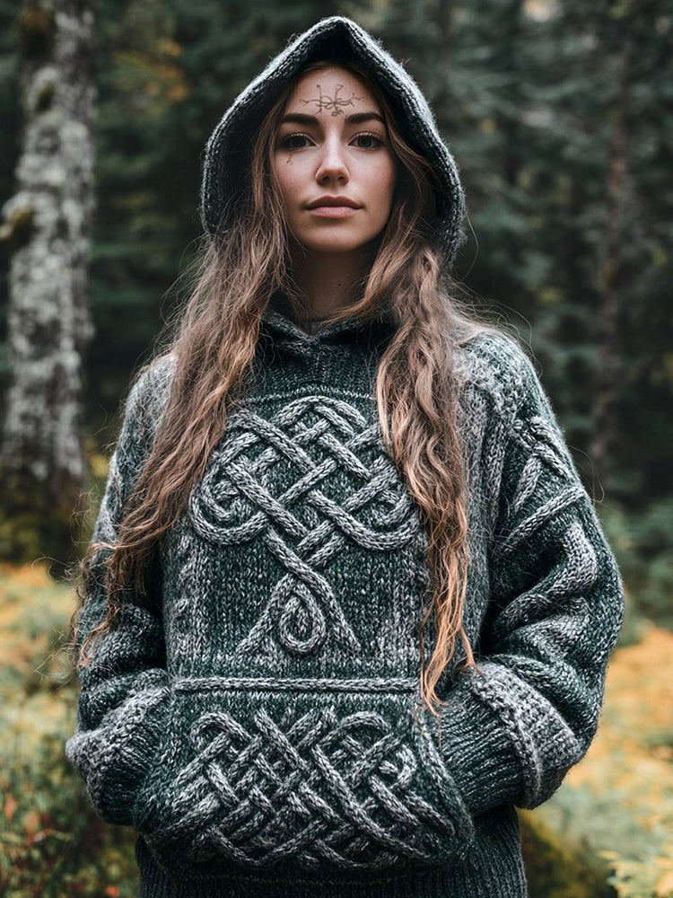 Women's Viking Tribal Tree Of Life Celtic Jacquard Hooded Sweater