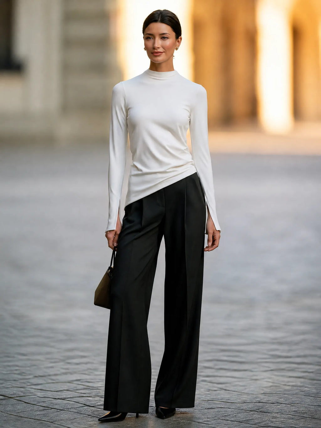 Asymmetric Mock-Neck Long-Sleeve Top
