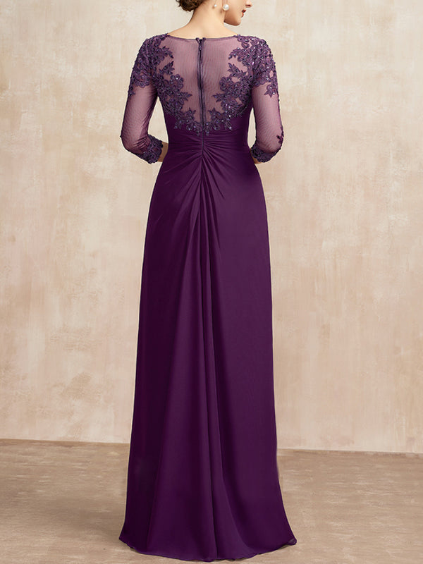 Round Neck Lace Sequins Solid Color Maxi Dress