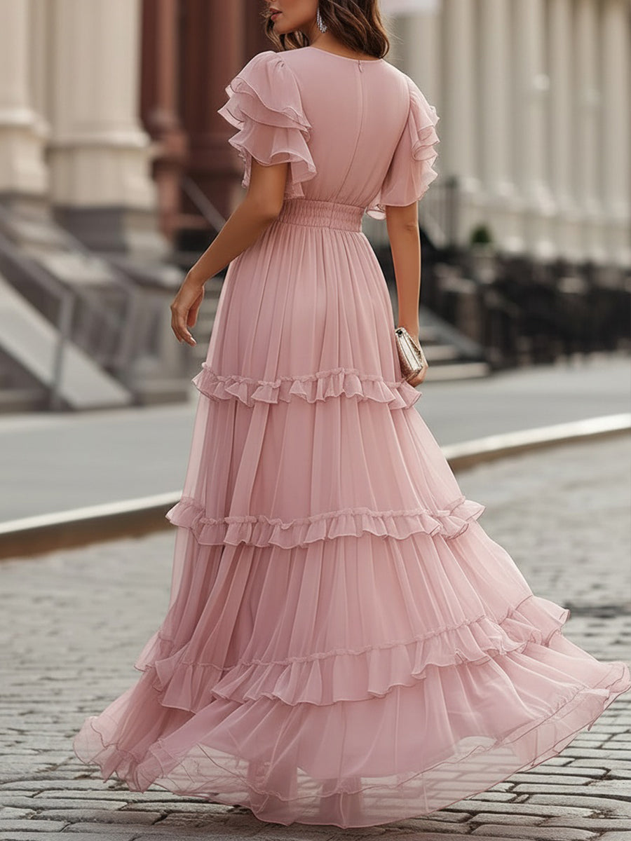 Ruffled V-Neck Tiered Maxi Dress