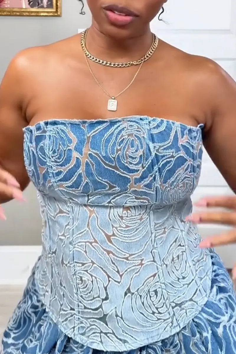 Women's Fashion Mesh Floral Denim Bustier or Jogger Jeans