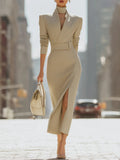 Stand Collar Waist And Slit Dress