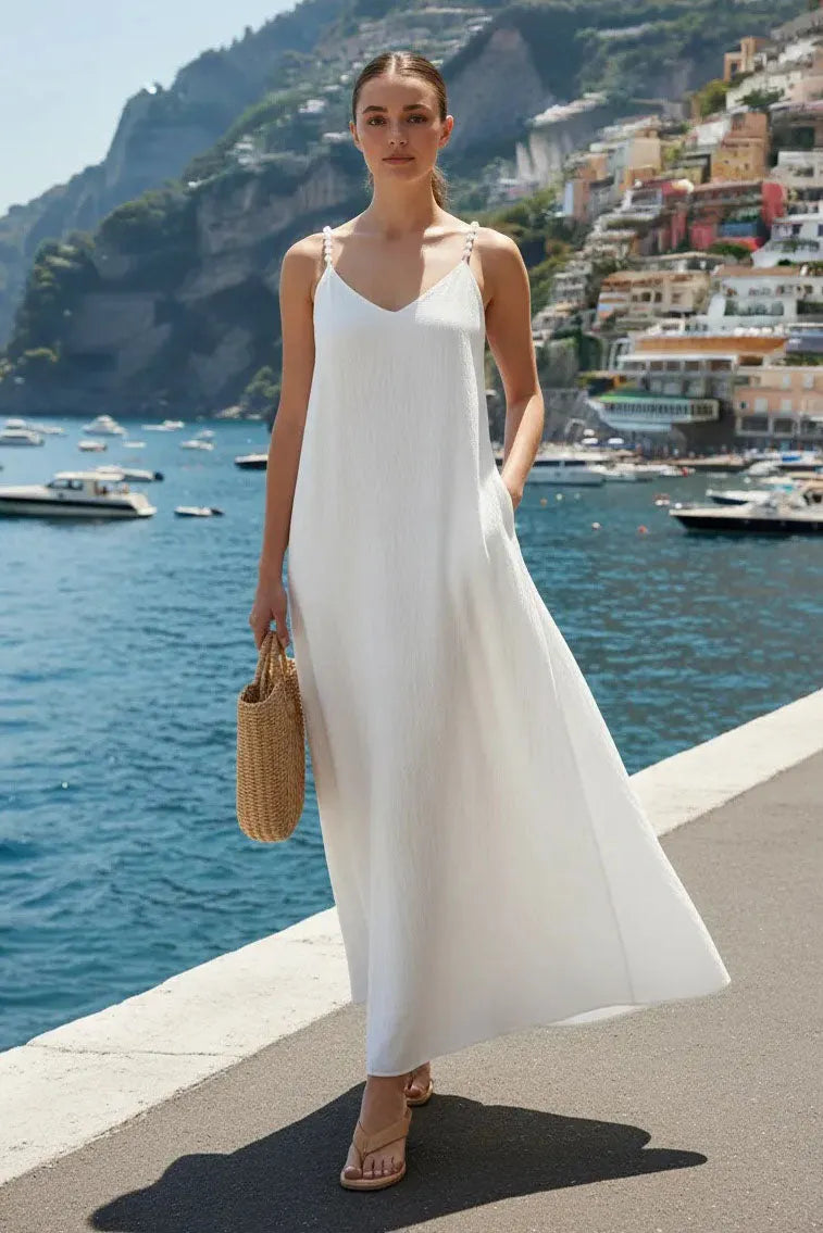 POM-POM MAXI SLEEVELESS DRESS
