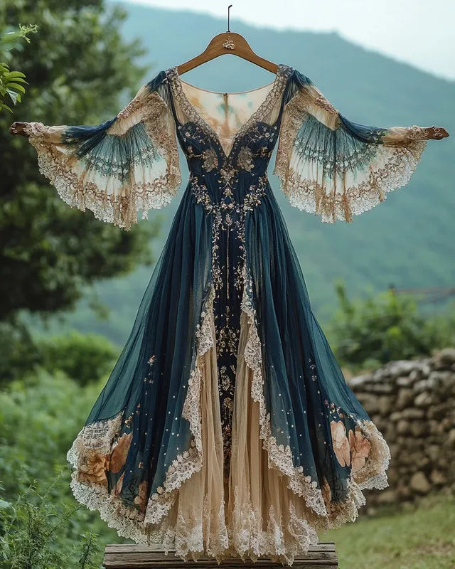 Summer Holiday Ruffle Lace Contrast Maxi Dress a263