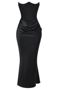 Strapless Corset Draped Maxi Dress Black