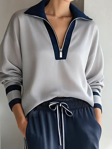 Casual Color-block Sweatshirt And Pants Two-piece Set