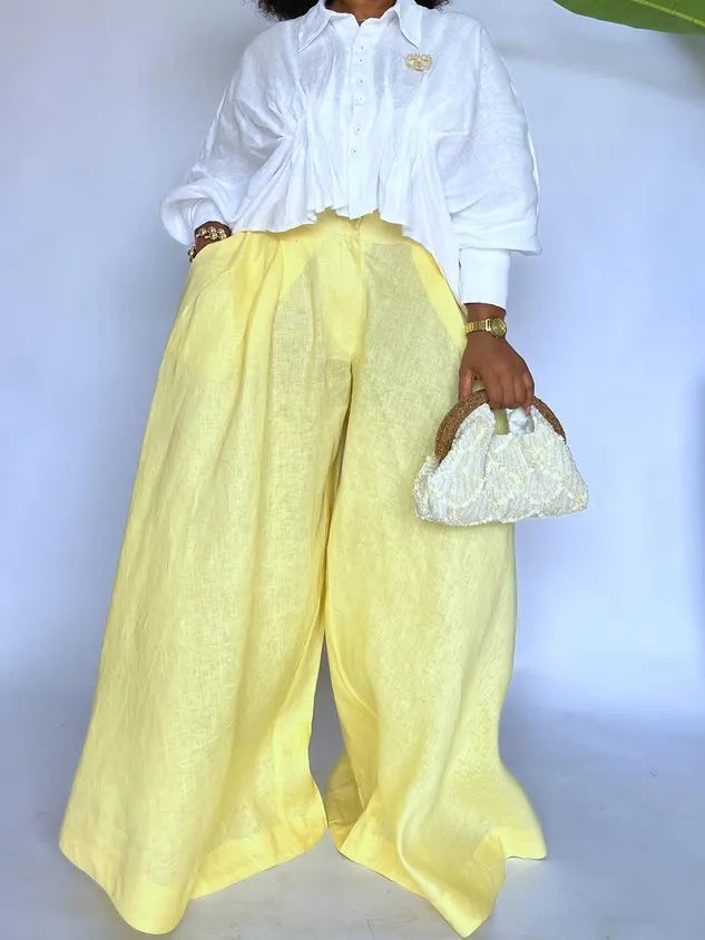 Cotton And Linen Casual Plain Distressing Wide Leg Pants