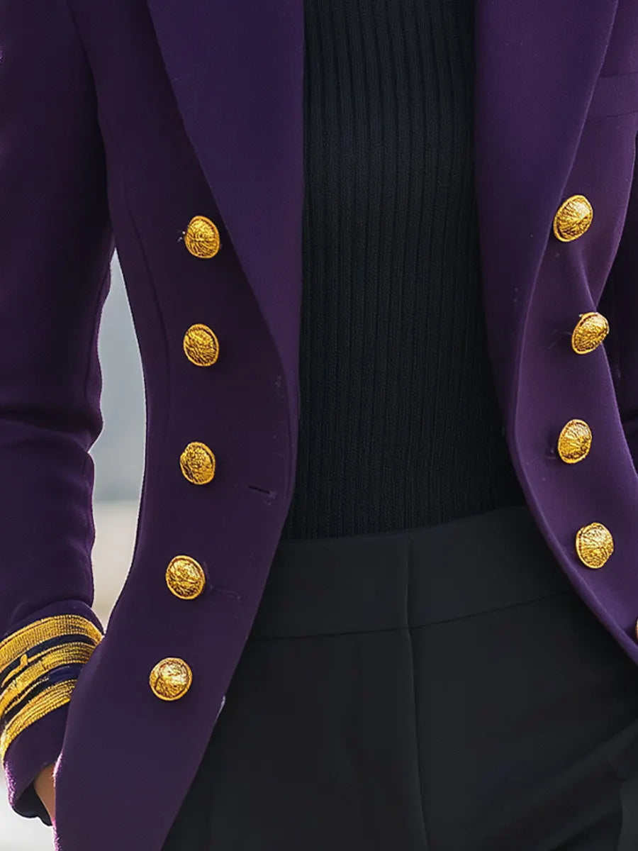 Purple Double-Breasted Military Blazer