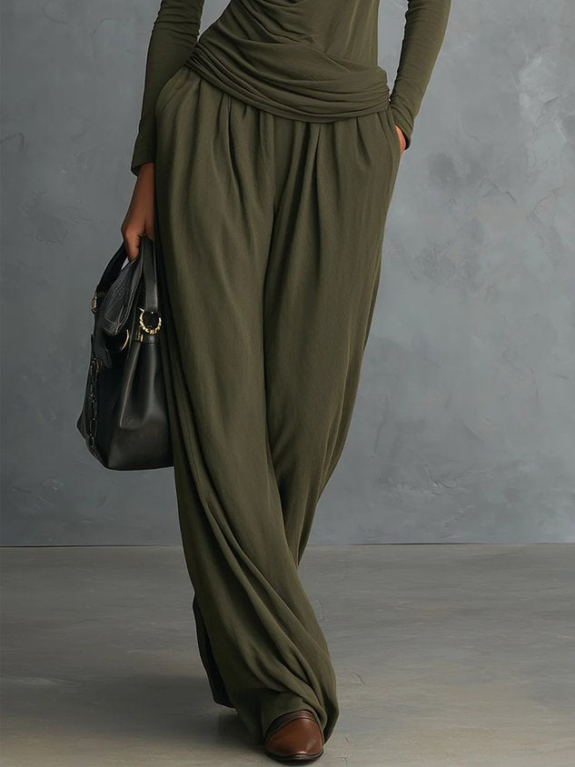 Casual Plain Wide Leg Pants