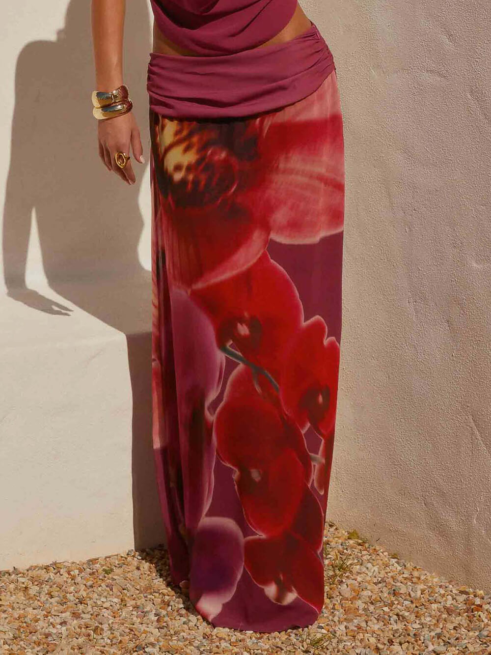 Sweet Elegant Print Low-Waist Ruched Skirt