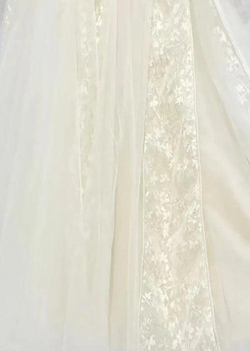Pleated Bustier Floral A Line Midi Dress Ivory