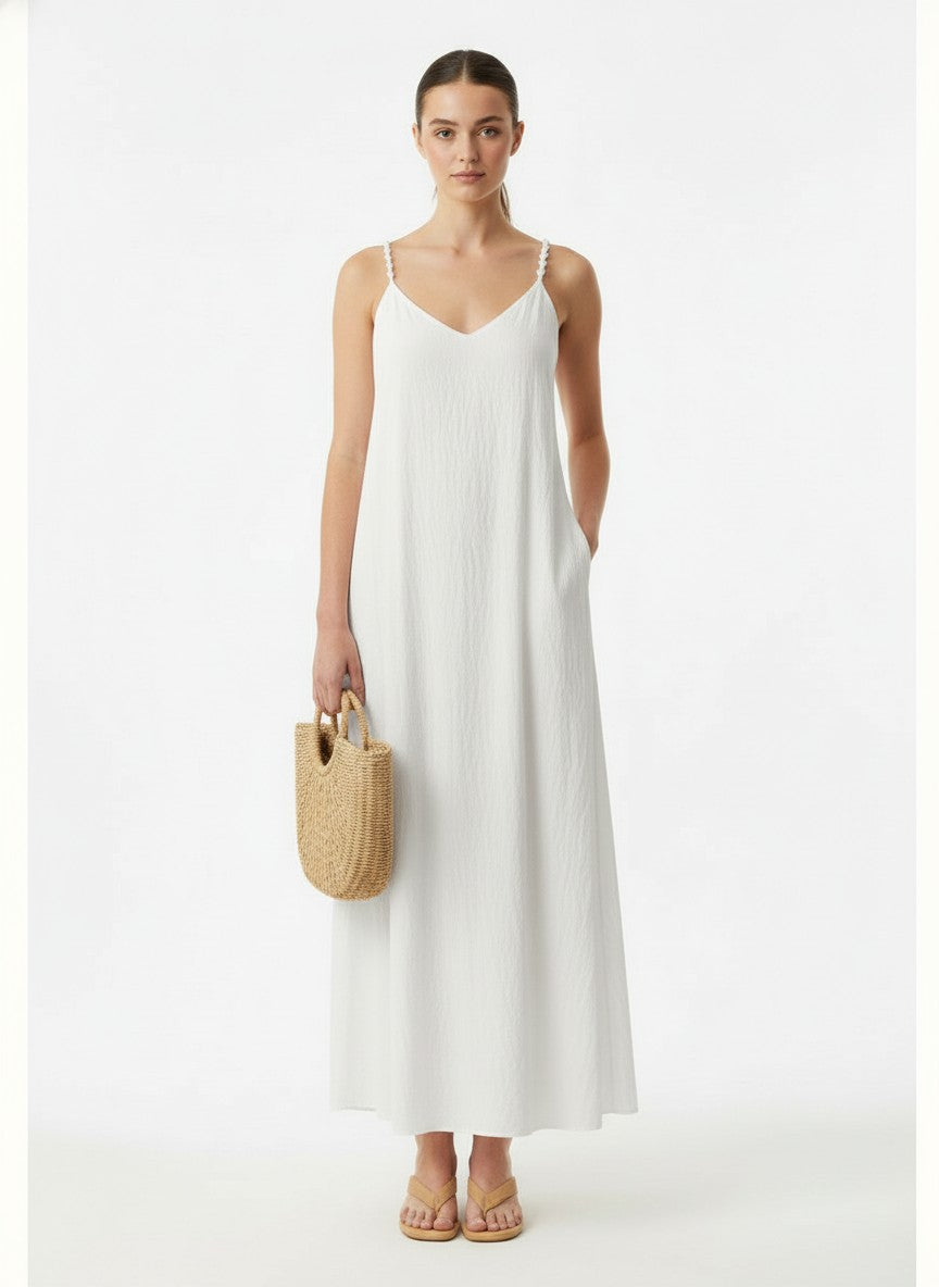 POM-POM MAXI SLEEVELESS DRESS