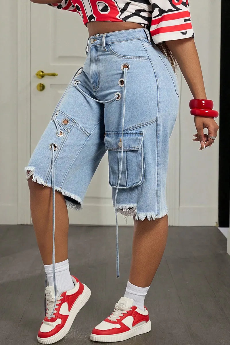 Women's Casual Cutout Cropped Denim Shorts