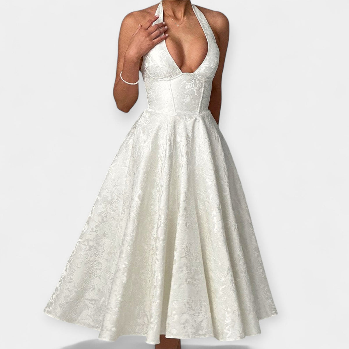 Midi Dress with Open Back and Corset Design