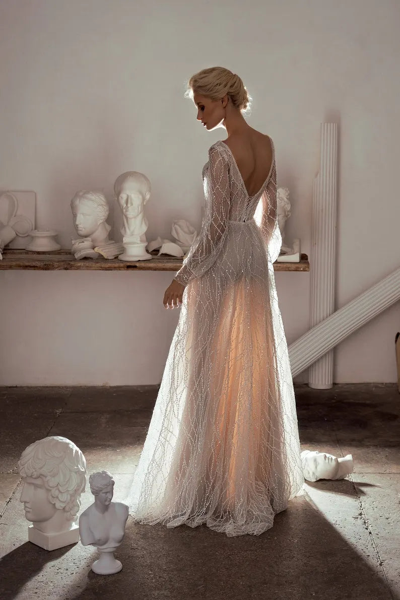 boho summer beach long ivory bride bridal wedding dress plus size adjustable brilliant bridal lace a line tulle open wedding unique bohemian
