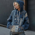 Vintage Boho Floral Embroidered Patchwork Hoodie