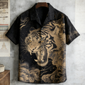 Japanese Art Vintage Tiger Pattern Men's Short Sleeve Shirt