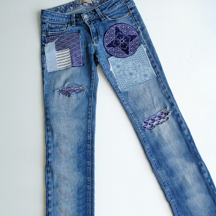 Japanese Style Sashiko Patchwork Design Jeans