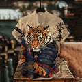 Men's Tiger Warrior Calligraphy Art Print Casual Shirt