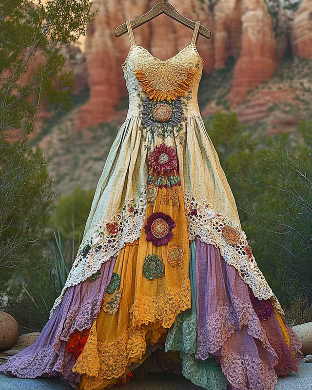 Summer Vintage Floral Lace Patchwork Dress 4262
