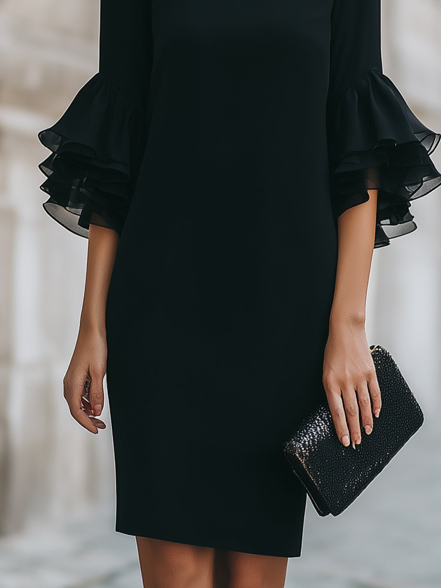 Black Dress With Ruffled Sheer Sleeves