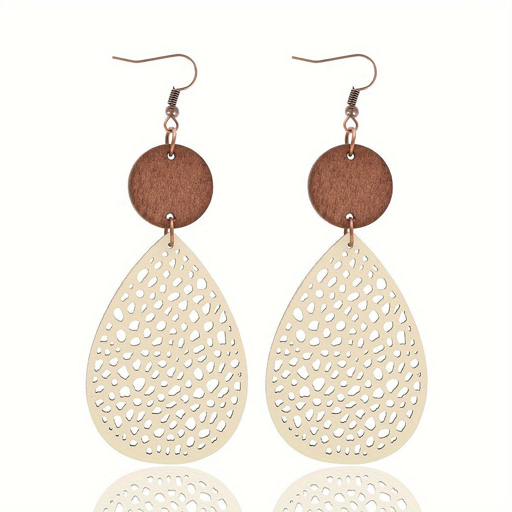 Boho Style Dangle Earrings Hollow Waterdrop Design Match Daily Outfits Party Accessories Gift For Family/ Friends/ Lover