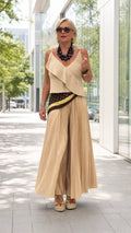 Women's Ruffle V-Neck Camisole & Pleated Wide-Leg Pants Two-Piece Set