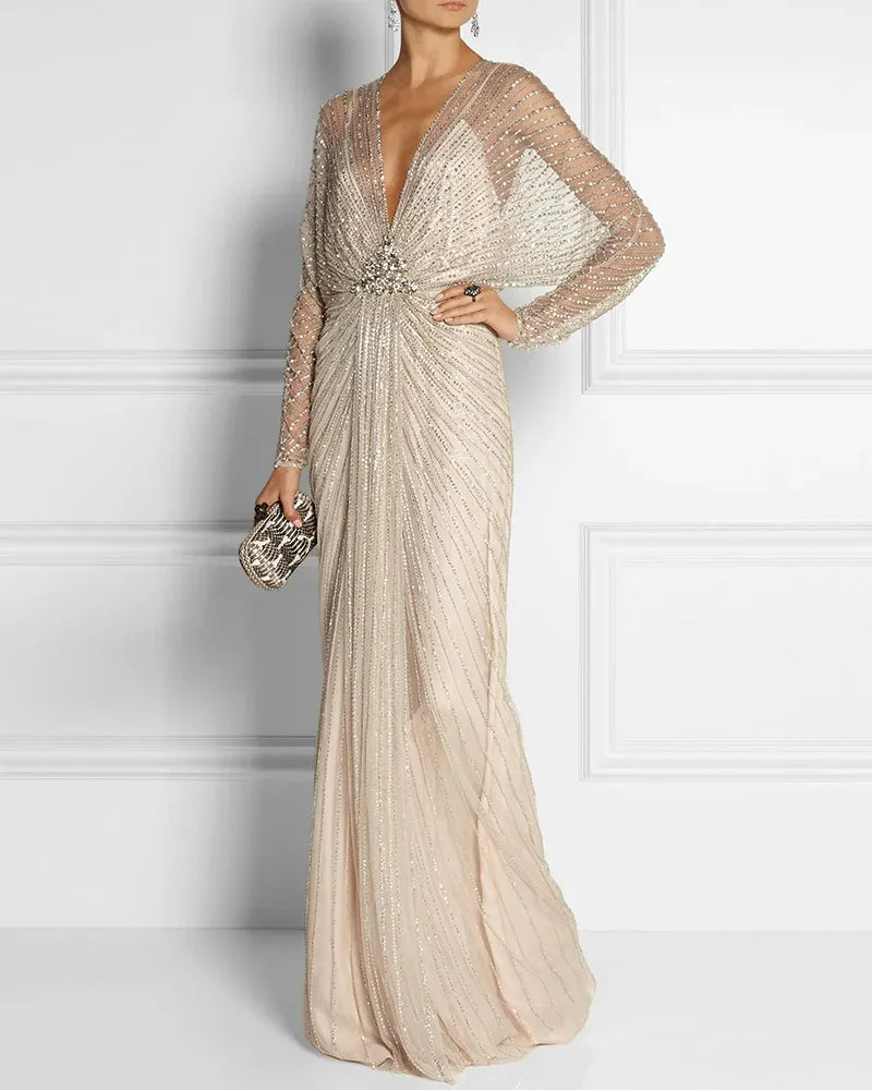 Maxi Dress V-neck Shiny Lady