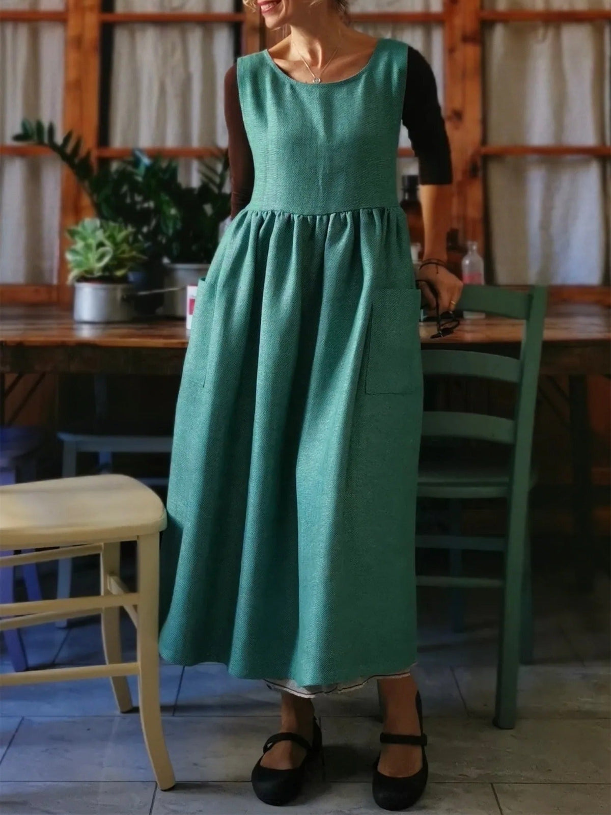 Vintage Forest Green Cotton Apron