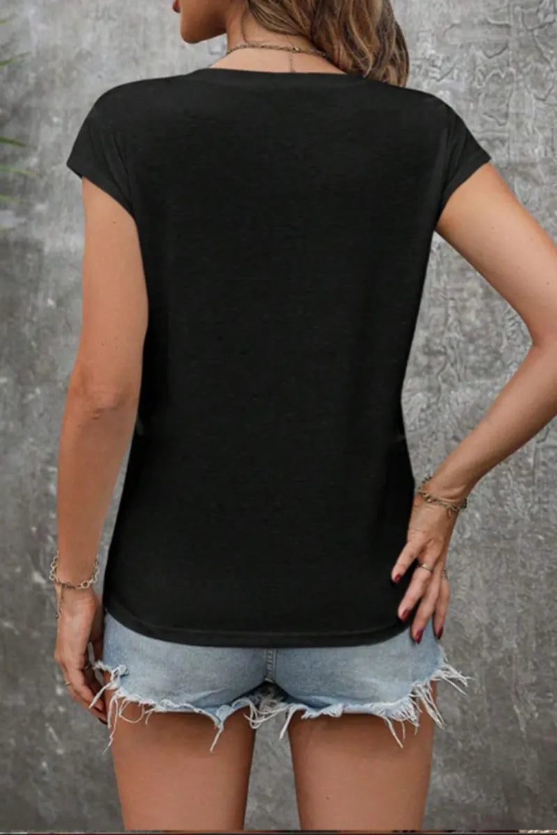 Women's Casual V Neck Short Sleeve Loose T-Shirt