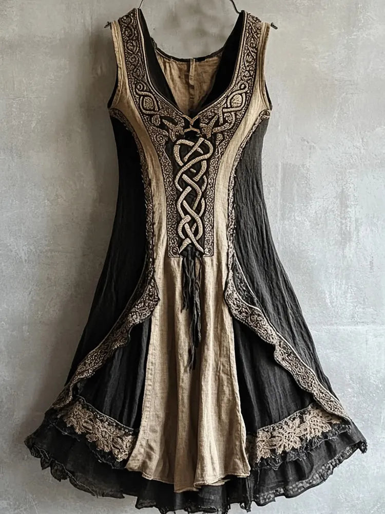 Viking Tribal Celtic Knot Lace Art Linen Tank Dress
