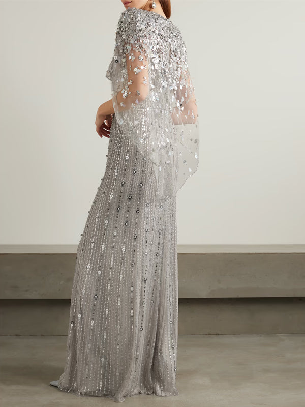 Mesh Sequins Maxi Dress