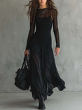 Retro Sheer Sleeves Maxi Dress
