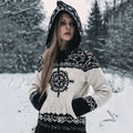 Vintage Viking Compass Celtic Cozy Chunky Hooded Cardigan